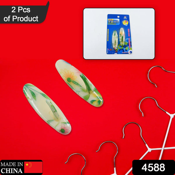 4588 Free Adhesive Wall Hook, Plastic Sticky Hooks for Hanging Heavy Duty, Wall Hangers without Nail for Bathroom & Kitchen Storage Organization (2pc)
