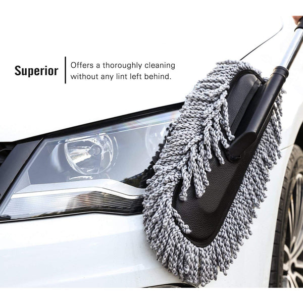 4749 Car Duster, Long Retractable/Soft/Non-Slip/Handle Multipurpose Microfiber Wash Brush Vehicle Interior and Exterior Cleaning Kit with for Car, Boats or Home
