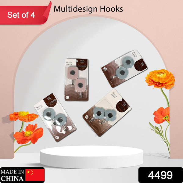 4499  Multi Design Strong Adhesive Hook Wall Hooks High Quality Premium Hook For Home , Office , & Multiuse Hook ( Set of 4 )