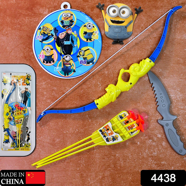 4438 Plastic Archery Bow and Arrow Toy Set with single knife and 3pc Arrow and Target Board,