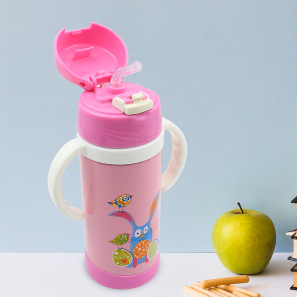 12775 Vacuum Stainless Steel Water Bottle With Carry Handle & Straw Fridge Water Bottle Double Wall, Leak Proof, Rust Proof, Cold & Hot | Leak Proof | Office Bottle | Gym | Home | Kitchen | Hiking | Trekking | Travel Bottle (350 ML)