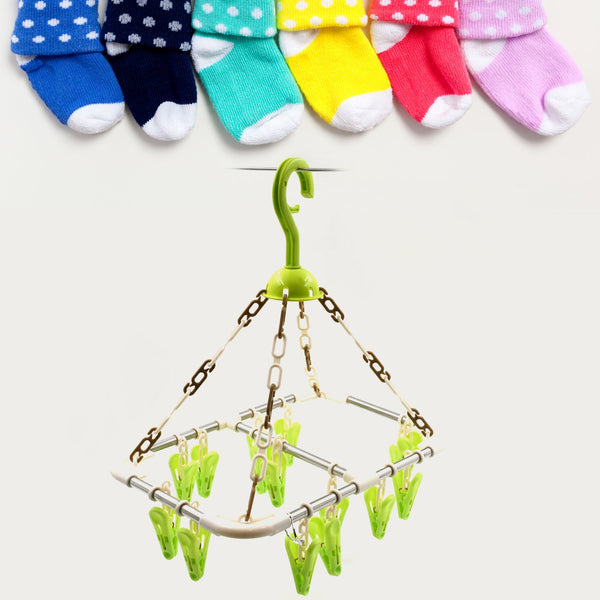 1567  STRONG CLOTHESPIN RACK LAUNDRY DRYING RACK, CLOTHES HANGERS WITH 15 CLIPS, CLIP HANGER DRIP HANGER FOR DRYING UNDERWEAR, BABY CLOTHES, SOCKS, BRAS, TOWEL, CLOTH DIAPERS, GLOVE, HIGH QUALITY MATERIAL