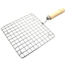 2086 Kitchen Square Stainless Steel Roaster Papad Jali, Barbecue Grill with Wooden Handle 